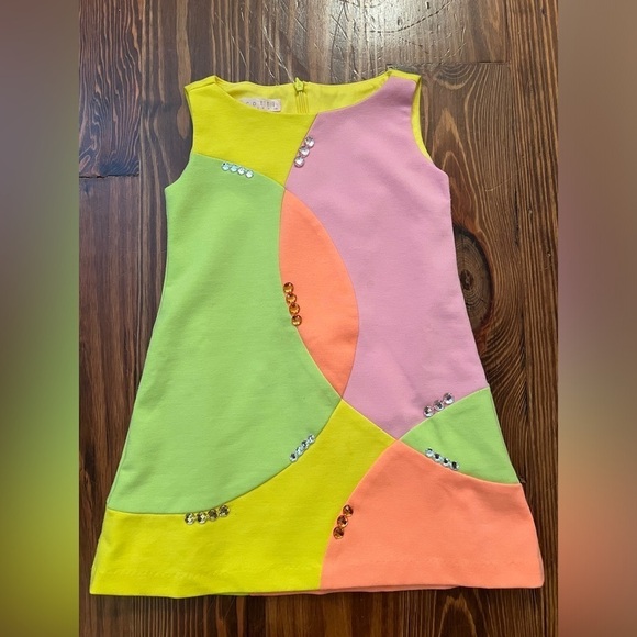 BISCOTTI Neon Color Block Little Girls shift tank dress Rhinestones - Picture 2 of 5